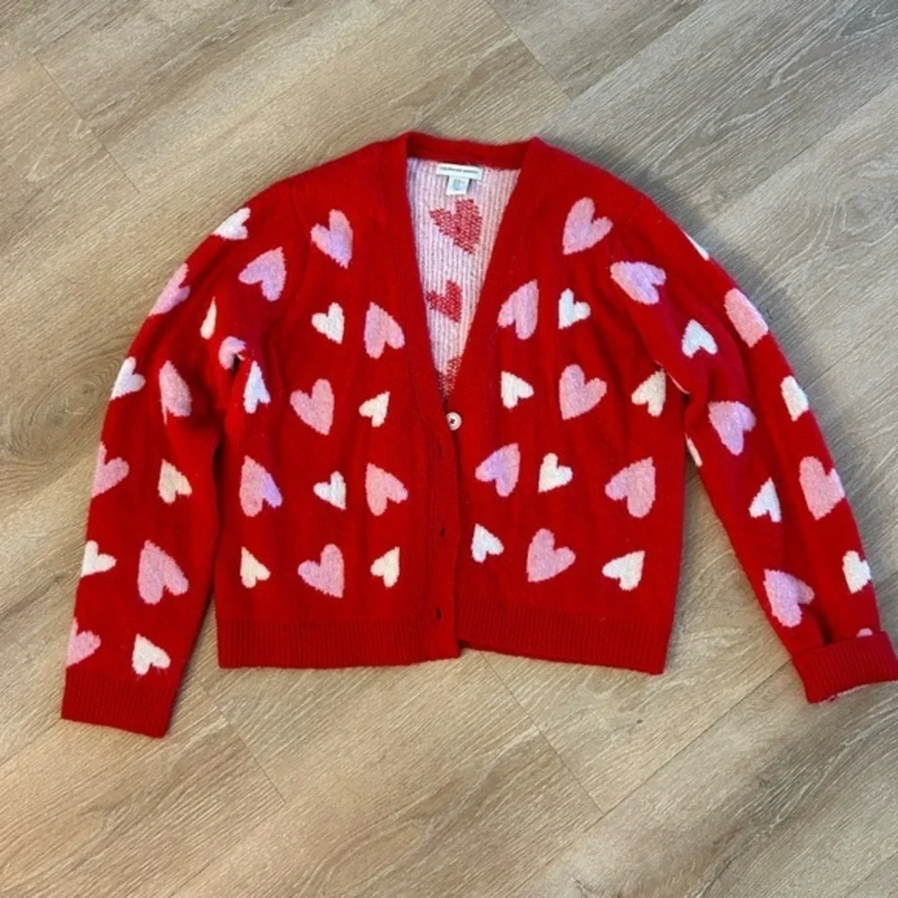 Cupcakes and Cashmere Red Cardigan with Pink and White Heart Pattern - Picture 1 of 4